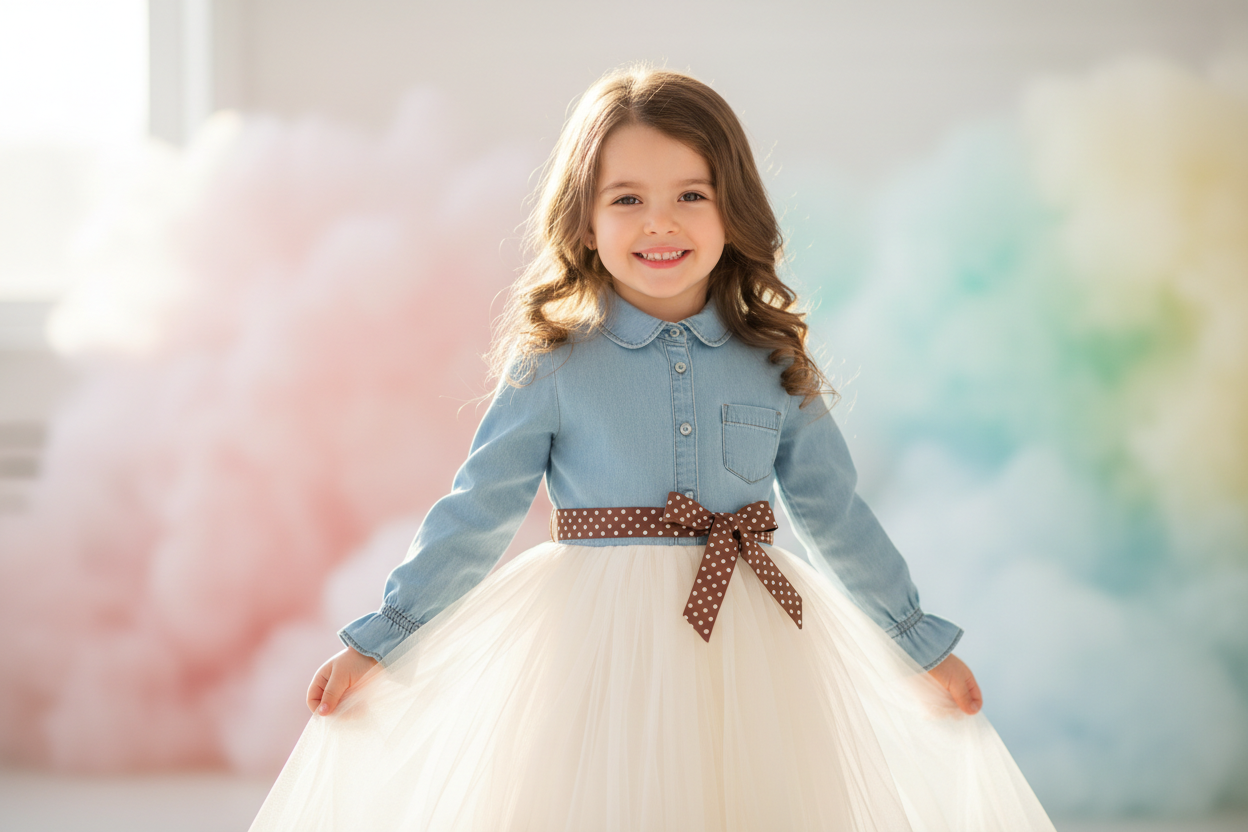 5-6 Year Old Girl in Denim Tulle Dress